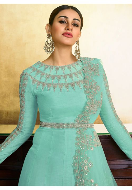 Buy Blue Silk Readymade Anarkali Suit : 158521 -